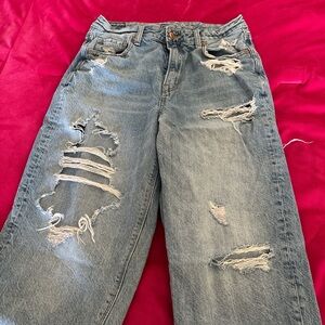 American Eagle Outfitters Blue Mom Jeans Distressed Relaxed Fit